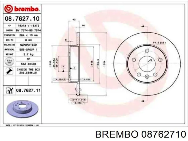 08762710 Brembo disco de freno trasero