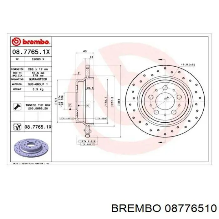 Disco de freno trasero 08776510 Brembo