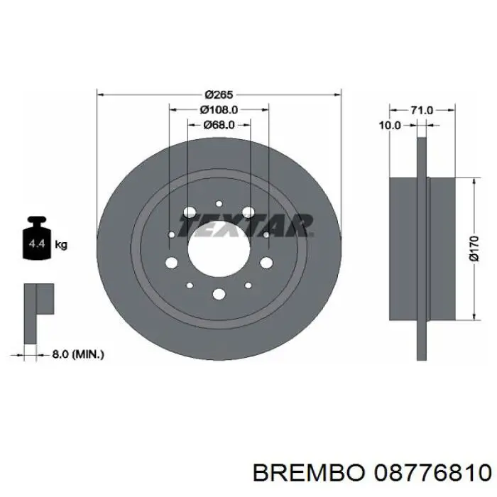 Disco de freno trasero Brembo 08776810 precio, desde 164,31 EUR