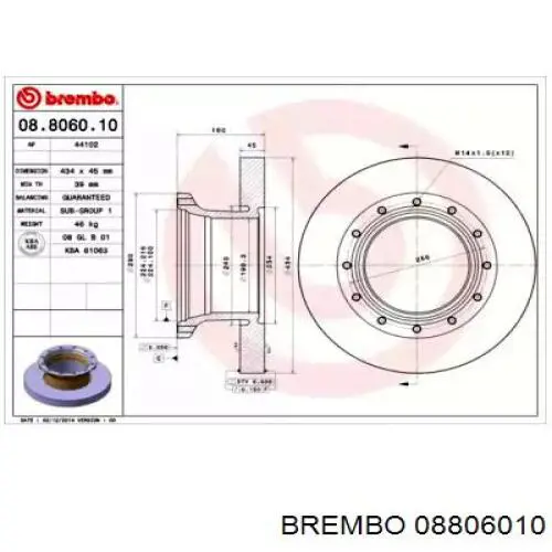 08806010 Brembo disco de freno trasero