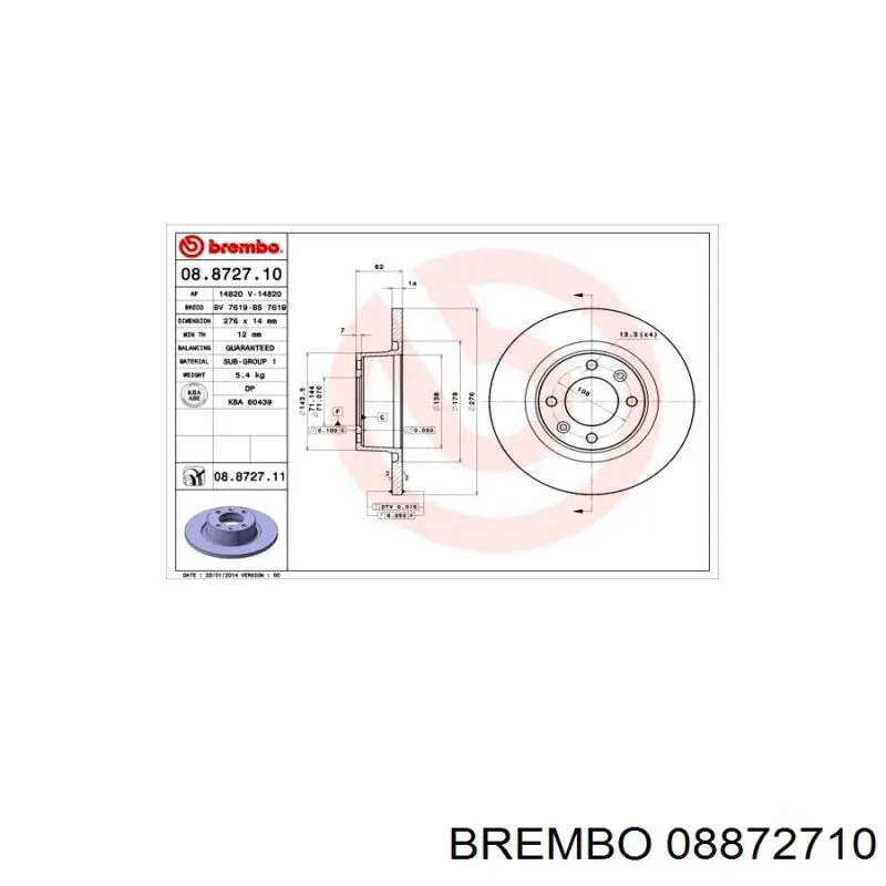 Comprar 08872710 Brembo Disco de freno trasero