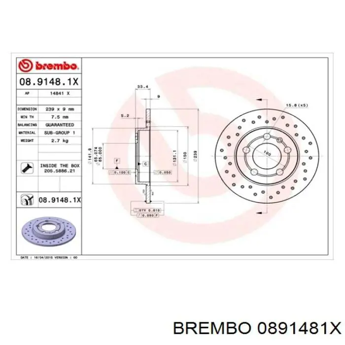 08.9148.1X Brembo disco de freno trasero