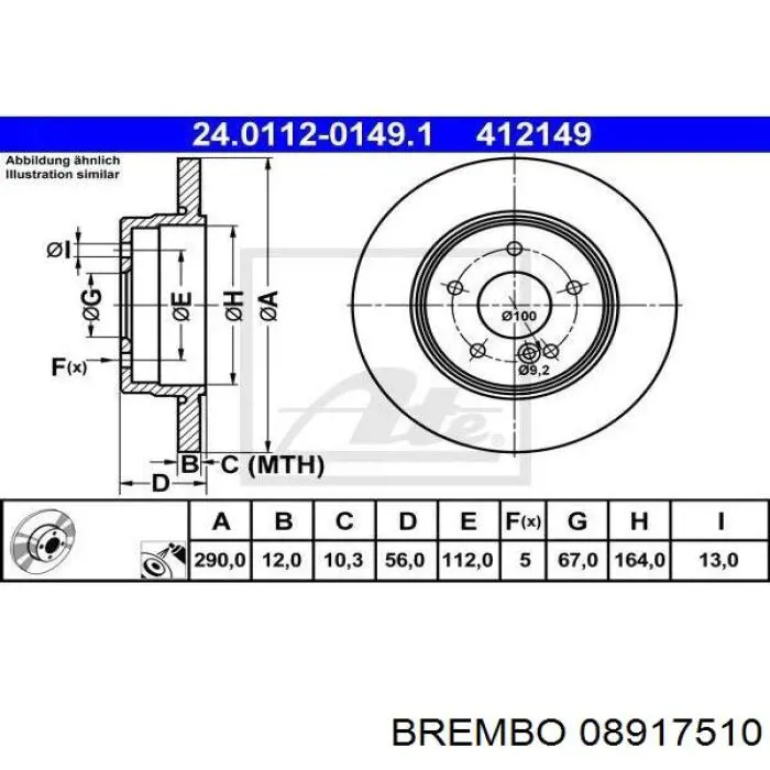 Disco de freno trasero 08917510 Brembo