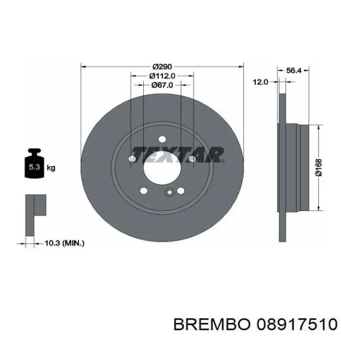 Disco de freno trasero 08917510 Brembo