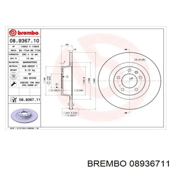 08.9367.11 Brembo disco de freno trasero