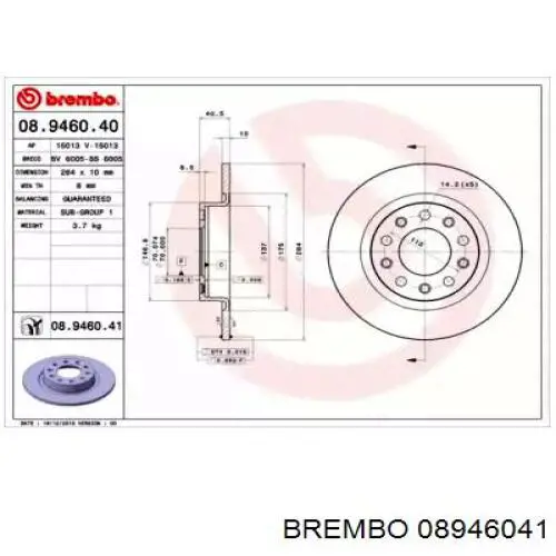 08946041 Brembo Freno de disco trasero
