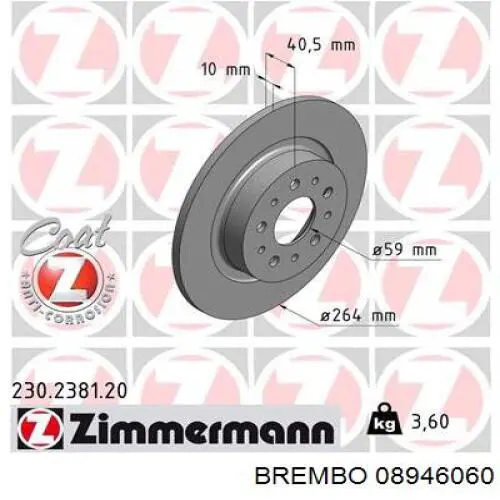 08946060 Brembo disco de freno trasero