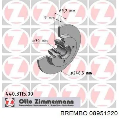 Disco de freno trasero 08951220 Brembo