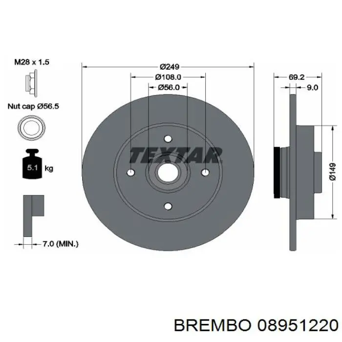 Disco de freno trasero Brembo 08951220 precio, desde 58,05 EUR