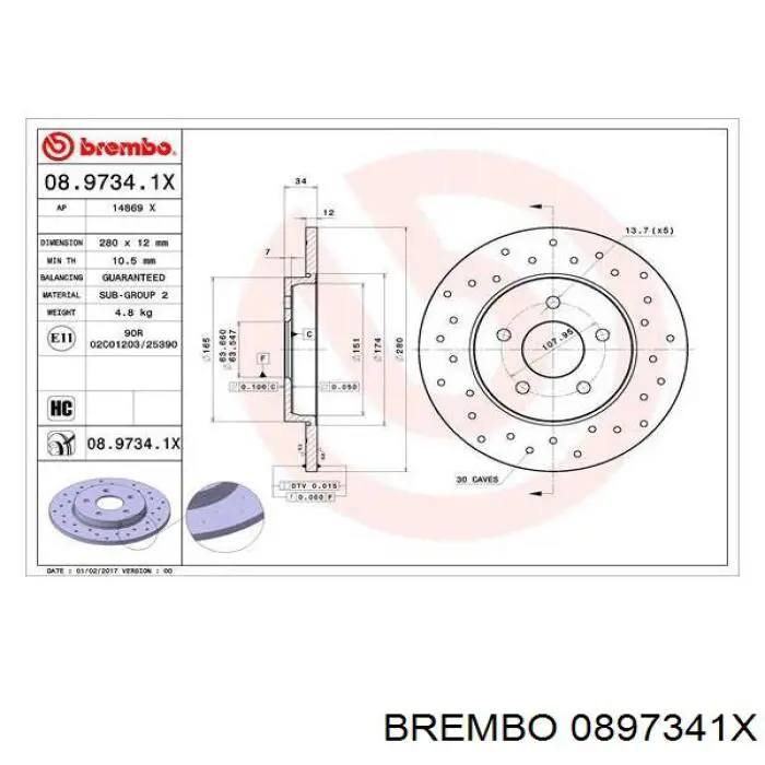 08.9734.1X Brembo disco de freno trasero