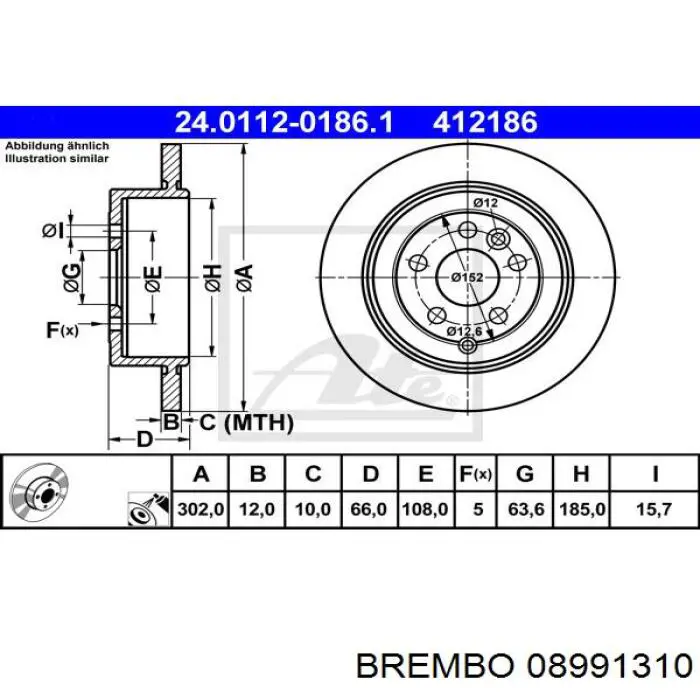 Disco de freno trasero Brembo 08991310 precio, desde 37,87 EUR