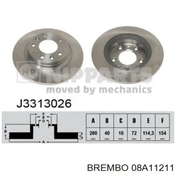 Disco de freno trasero 08A11211 Brembo