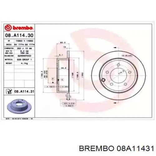 08A11431 Brembo Freno de disco trasero
