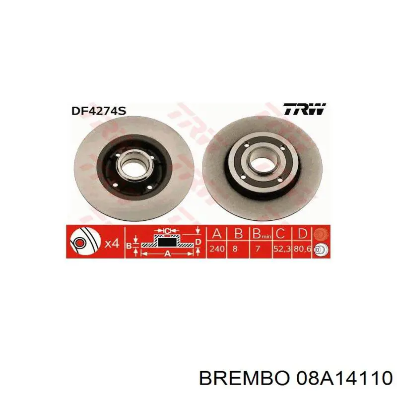 Comprar 08A14110 Brembo Disco de freno trasero