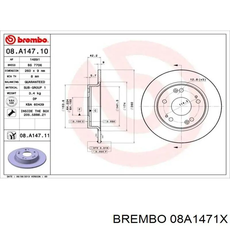 08.A147.1X Brembo disco de freno trasero