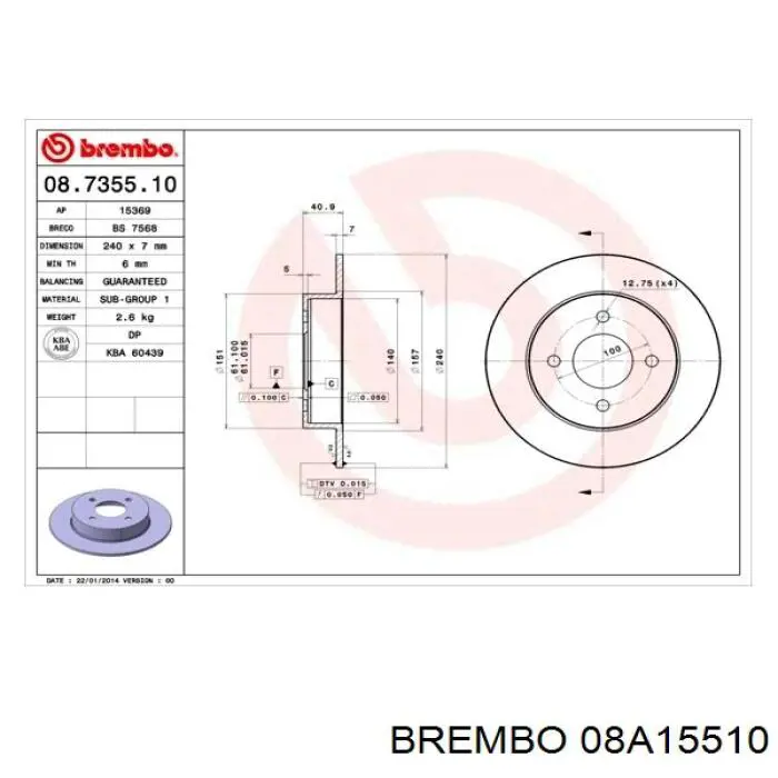 08A15510 Brembo disco de freno delantero