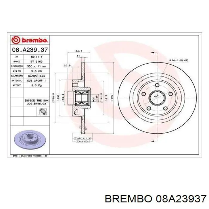 08.A239.37 Brembo disco de freno trasero