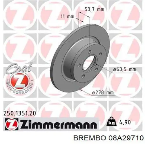 08A29710 Brembo disco de freno trasero