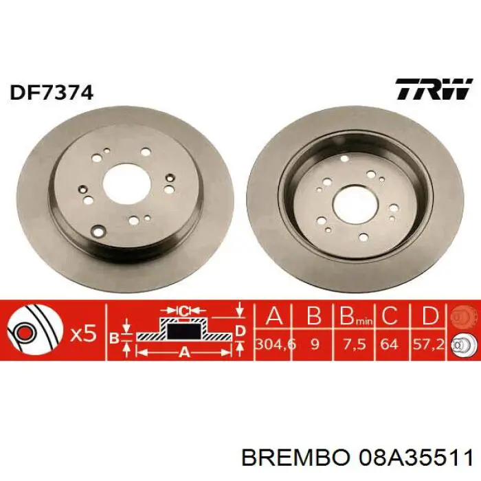 08A35511 Brembo disco de freno trasero