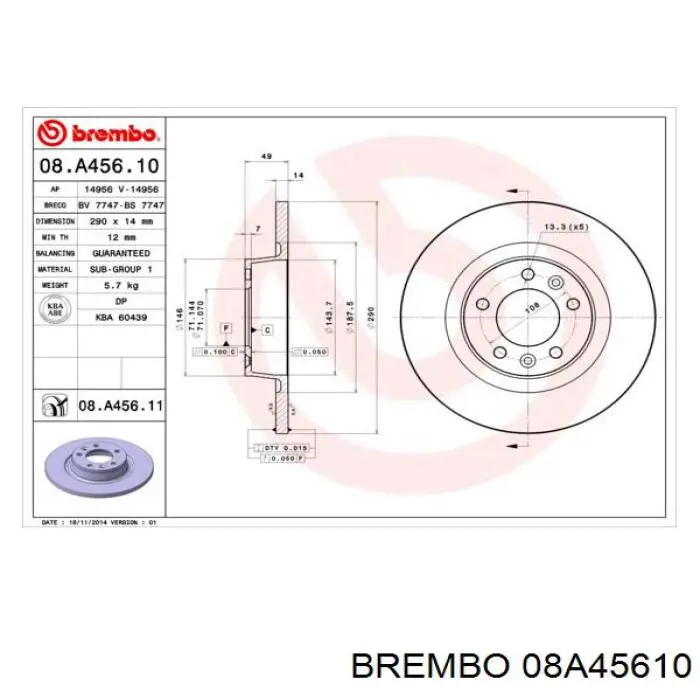 08A45610 Brembo disco de freno trasero
