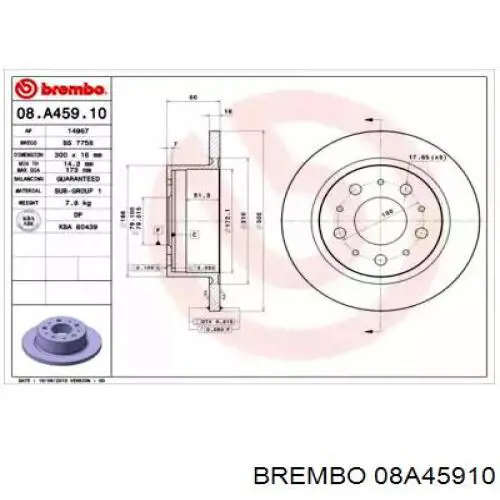 08A45910 Brembo disco de freno trasero