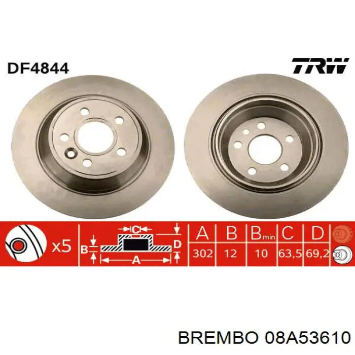 08A53610 Brembo disco de freno trasero
