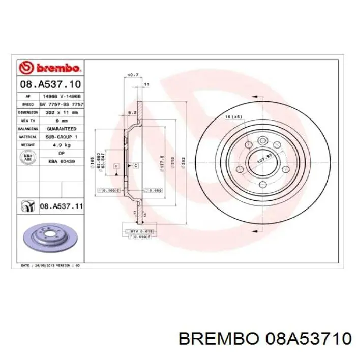 08A53710 Brembo disco de freno trasero
