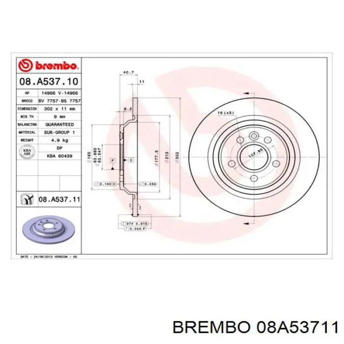08A53711 Brembo disco de freno trasero