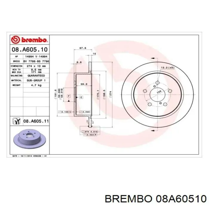 08A60510 Brembo disco de freno trasero