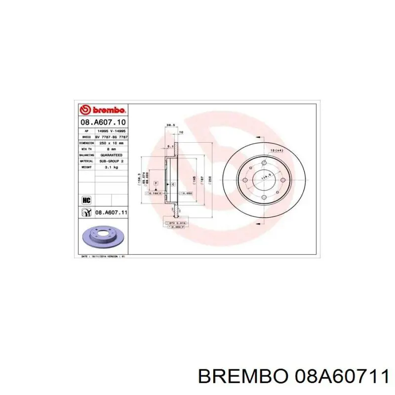 08.A607.11 Brembo disco de freno trasero