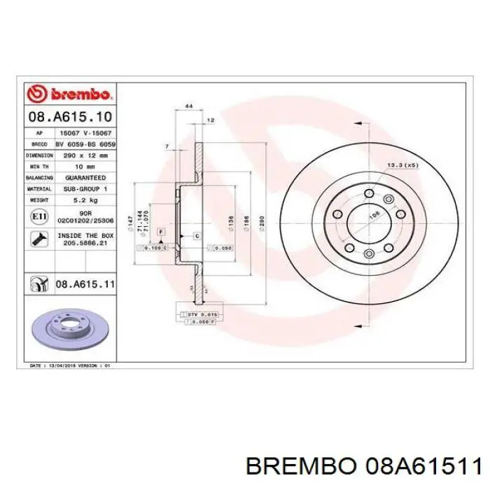 08A61511 Brembo disco de freno trasero