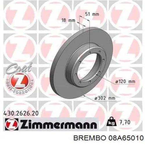 08A65010 Brembo Freno de disco trasero