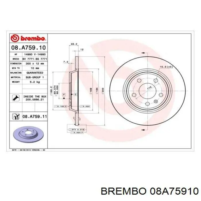 08A75910 Brembo disco de freno trasero