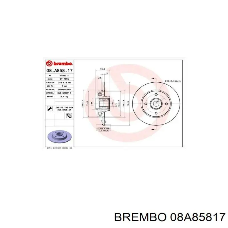 08.A858.17 Brembo disco de freno trasero