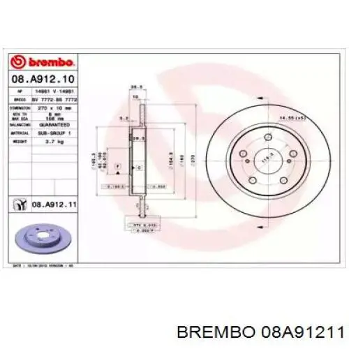 08A91211 Brembo disco de freno trasero