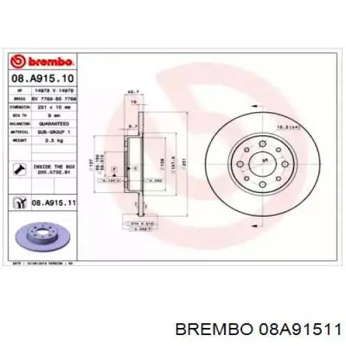 08.A915.11 Brembo disco de freno trasero