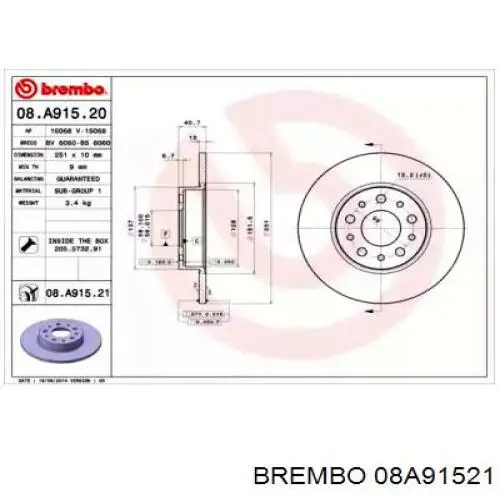 08.A915.21 Brembo disco de freno trasero