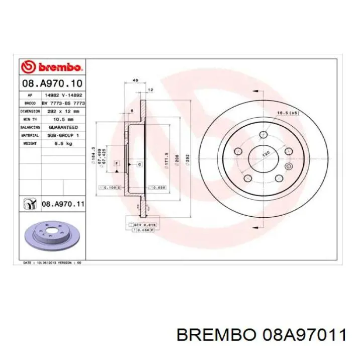 08A97011 Brembo disco de freno trasero