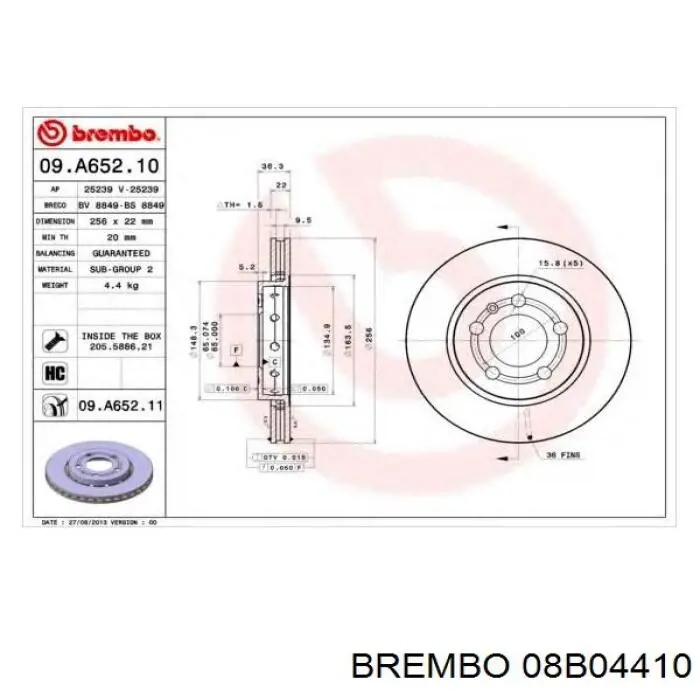 08.B044.10 Brembo disco de freno trasero