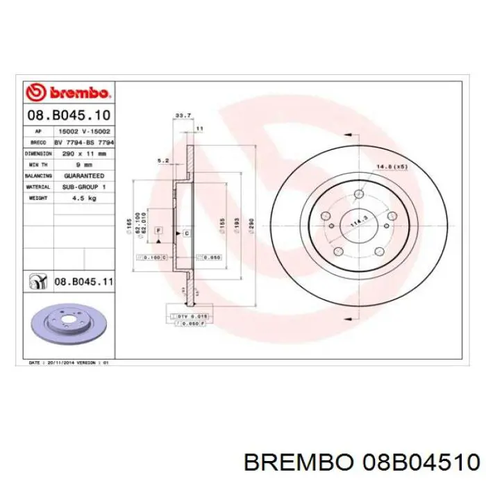 08.B045.10 Brembo disco de freno trasero