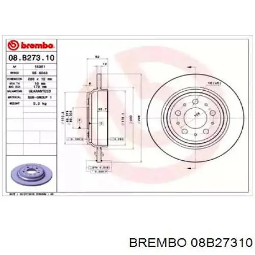 08.B273.10 Brembo disco de freno trasero