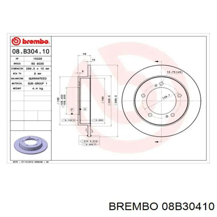 08B30410 Brembo disco de freno delantero