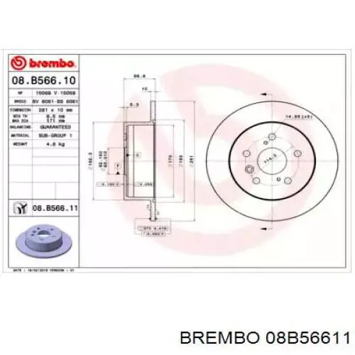 08B56611 Brembo Freno de disco trasero