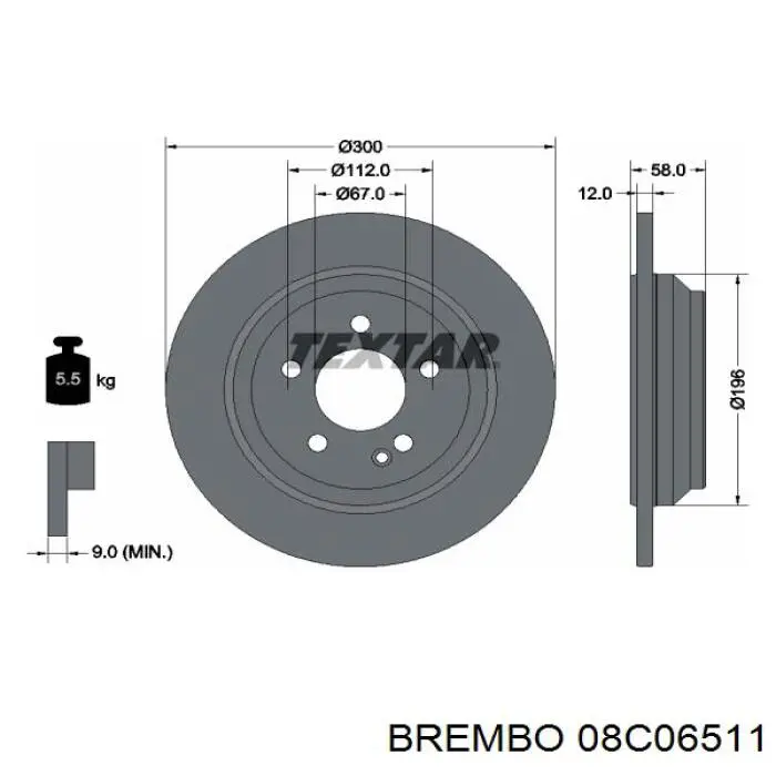 Disco de freno trasero 08C06511 Brembo