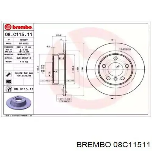 08C11511 Brembo disco de freno trasero