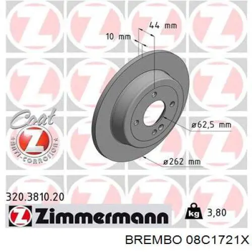 08C1721X Brembo disco de freno trasero