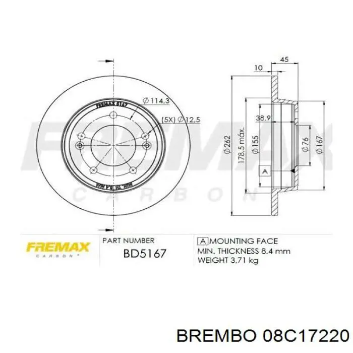Disco de freno trasero Brembo 08C17220 precio, desde 28,35 EUR