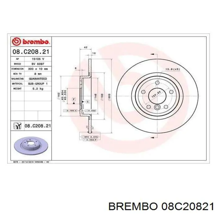 08C20821 Brembo disco de freno trasero