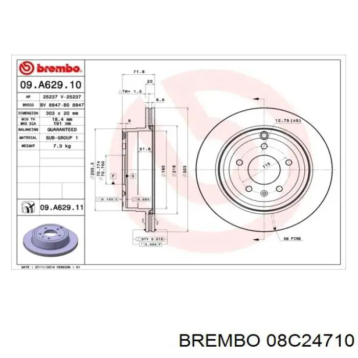 08C24710 Brembo disco de freno trasero
