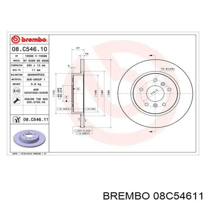 08C54611 Brembo disco de freno trasero